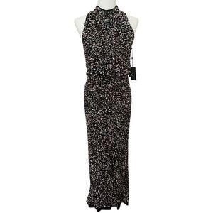 Adrianna Papell Size 6 Black Sequin Blouson Sleeveless Cocktail Evening Gown